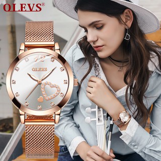 reloj de lujo para mujer luminoso oro rosa correa de acero impermeable reloj señoras blanco