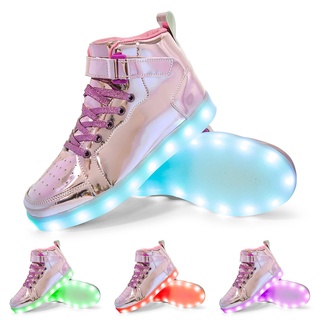 Usb carga Led zapatillas de deporte de alta parte superior zapatos de luz Led zapatos de los niños luminoso zapatillas de deporte para niñas y niños de las mujeres zapatillas de deporte f33u