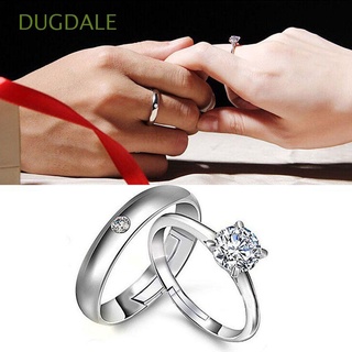DUGDALE Trendy Finger Rings Set Wedding Party Couple Jewelry Engagement Ring Women Men Opening Adjustable Silver Plated Simple 1 Pair Fashion Accessories/Multicolor