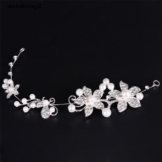 (asiutong2) Diadema de perlas de diamantes de imitación de cristal, plata, fiesta de boda, Tiara, diadema para el pelo de novia my