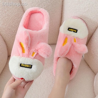 Zapatillas de algodón de dibujos animados de invierno versión coreana casa ins desgaste cálido antideslizante felpa lindo conejito zapatos señoras (5)