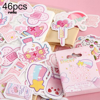 rc _ 46pzas stickers de fresa rosa de dibujos animados para niña diy álbum de recortes de decoración