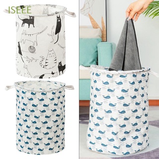 ISEEE Foldable Dirty Laundry Basket Linen Large Capacity Storage Home Round Waterproof Organizer Bucket Cotton Household Cloth Laundry Basket Whale Style Cat Pattern Clothing Children Toy