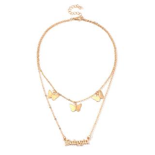 nueva moda de doble capa de color dorado eslabones clavícula cadena bohemia lindo mariposa babygirl colgante gargantilla collar (5)