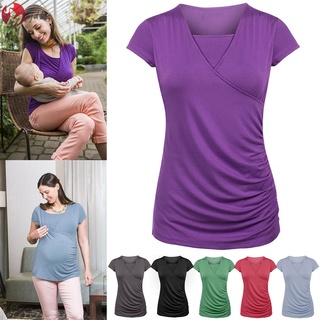 mujer señora maternidad manga corta slim color sólido camiseta top para lactancia embarazada