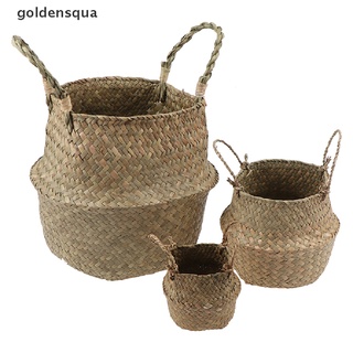 [goldensqua] cesta de pasto marino cesta de almacenamiento de mimbre plegable para plantas, maceta, decoración de jardín [goldensqua]