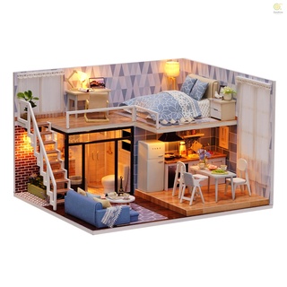 diy miniatura loft casa de muñecas kit realista mini 3d casa de madera habitación hecho a mano juguete con muebles led