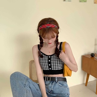 IELGY plaid camisole with a summer design tube top and short top for outer wear (9)