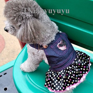 Xnb ropa de perro vestido de mascota cachorro corazón dulce lentejuelas Denim perro vestido para perro camisa