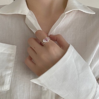estilo coreano diseño de nicho amor corazón roto rosa circonita diamante irregular plata de ley s925 anillo abierto