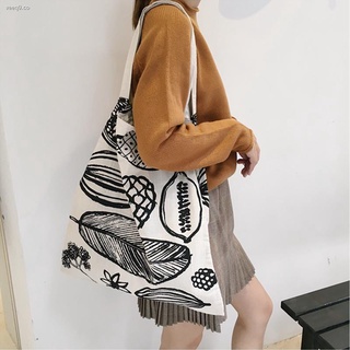 ✈Bolso de lona elegante de estilo coreano simple de Hong Kong bolso femenino de impresión de frutas bolso de compras bolso de lona de hombro de estudiante bolso grande