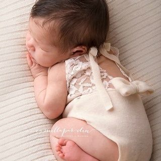 Shwnee recién nacido fotografía Prop bebé estiramiento encaje Props mameluco de punto delicado mameluco