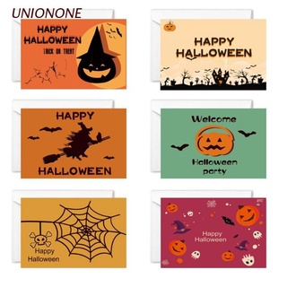 One 6 unids/set de tarjetas de felicitación de Halloween con sobres pegatinas feliz Halloween calabaza bruja murciélago diseños postales