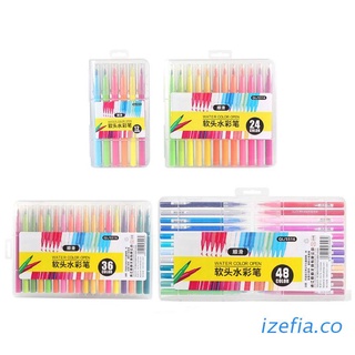 izefia 12/24/36/48 colores suave pincel acuarela pluma marcador boceto dibujo caligrafía papelería