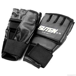 1 par de guantes de boxeo para adultos, medio dedo, separados, transpirables, ajustables, PU, accesorios de lucha (6)