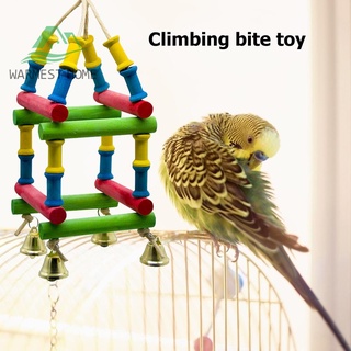 (municashop) pájaro juguete bloques de madera escalada escalera loro morder juguetes masticar con campana jaula decoración