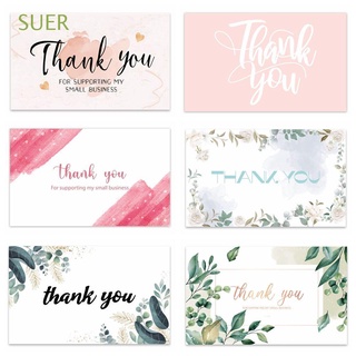 SUER 30PCS 2.1x3.5 Inch Thank You Cards Unique Designs Greeting Appreciation Cardstock For Supporting My Small Business Gift Thanks Labels Pink Watercolor Package Insert Greenery Leaves