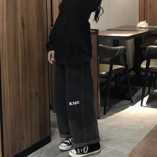 pantalones vaqueros degradados para las mujeres primavera y otoñoestilo coreano nuevo suelto todo-partido pantalones rectos estudiante cintura alta ancho pantalones de la pierna moda