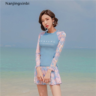 [nanjingxinbi] traje de baño deportivo de las mujeres de manga larga split protector solar traje de baño de dos piezas [caliente]