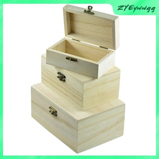 3 cajas de madera para manualidades, caja de almacenamiento, tiendas sin pintar, cajas organizadoras