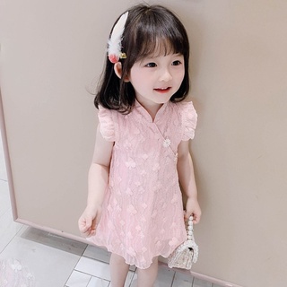 Vestido Cheongsam estilo niñas verano princesa Floral vestido sin mangas