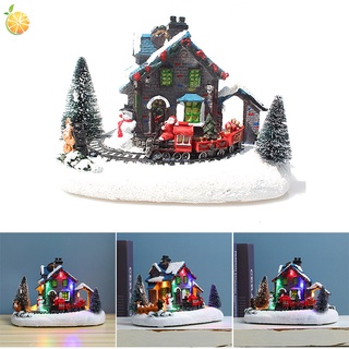 Ejxw casita De nieve Luminosa navideña con luces Coloridas/De Resina De pilas/duradero/decoraciones navideñas/regalo (1)