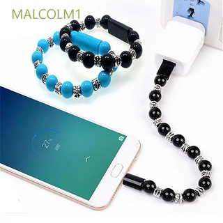Malcolm1 portátil con cuentas de hilo pulsera accesorios de teléfono sólidos cables cargador Cable creativo mujeres hombres Micro USB para iPhone 6 7 X cargadores de teléfono tipo C Cable de alimentación/Multicolor