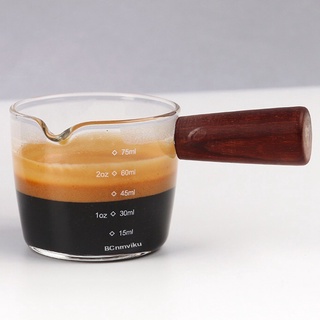 Vaso medidor de vidrio Espresso Shot Glass 75ML Triple jarra Barista solo caños con mango de madera (4)