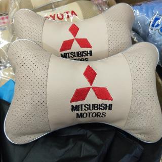 2 piezas bordado Mitsubishi logotipo de coche de cuero asiento de coche cabeza cuello reposacabezas cuello almohadas cuatro estaciones universal