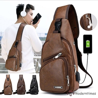 MT - bolsa de hombro para hombre, carga USB, deportes, bandolera, bolsa de pecho