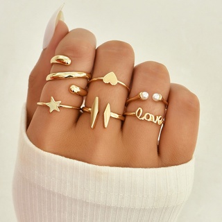 vintage oro estrella corazón perla anillos para las mujeres moda carta amor geométrico anillos conjunto simple joyería accesorios regalos