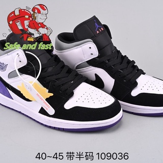 [SP] Nike Air Jordan 1 CR Generación Casual Zapatos De Baloncesto Simple Para Correr Escuela Tenis Alta Parte Superior Suave Listo Púrpura Negro