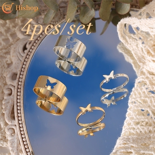 4 piezas/juego anillos ajustables+anillo de mariposa/accesorios de joyería de moda