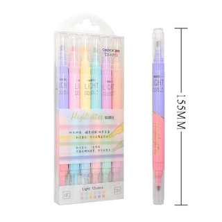 6 bolígrafos 12 colores resaltador de doble Color marcador de forro de dibujo pluma suministros escolares de oficina