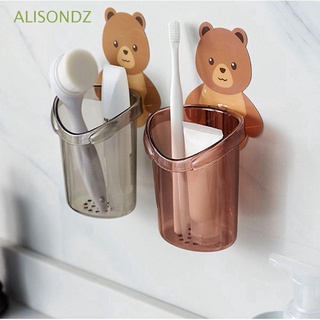 Alisondz - soporte para cepillo de dientes para el hogar, soporte de afeitar, soporte de pasta de dientes, montado en la pared, lindo baño, ventosa, caja de almacenamiento en forma de oso