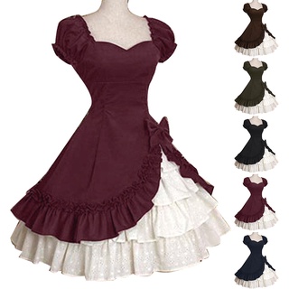 kisshave Lady Retro Falbala Large Swing Bowknot Medieval Lolita Dress Cosplay Costume