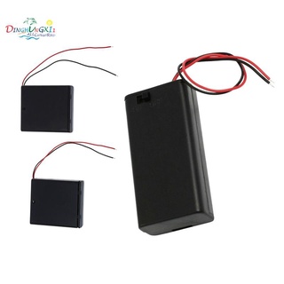 Interruptor de encendido/apagado de plástico negro 2x V AA batería de alambre de plomo caso de célula