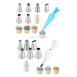 Yoo 8 pzs/juego de boquillas de acero inoxidable para glaseado/boquillas para glaseado/crema/bolsa de pastel/convertidor de pasteles/utensilios