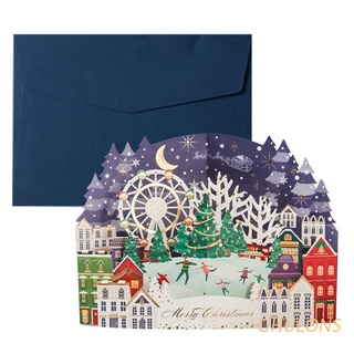 ghulons feliz navidad tarjetas de invierno ciudad de navidad tarjeta de regalo pop-up tarjetas de decoración de navidad pegatinas cortar año nuevo tarjetas de felicitación