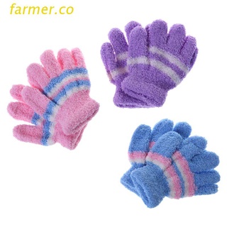 far2 1 par de guantes de bebé cálido invierno dedo completo térmico de lana de coral niños niñas colorido raya suave elástico sólido
