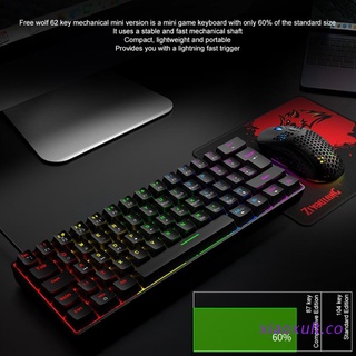 xiaoxult T60-Teclado Para Juegos Con Cable USB , 62 Teclas , Verde/Rojo , Arco Iris , True RGB , Retroiluminado Tipo C Para Ordenador Portátil , De Escritorio