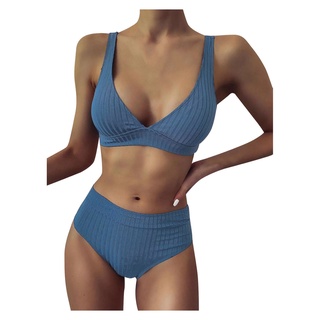 tsl mujeres rayas push up corte alto cintura alta halter bikini conjunto de dos piezas traje de baño (4)