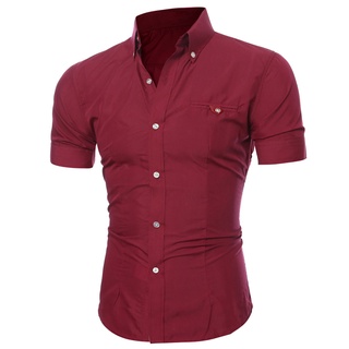 yar_camisa de solapa color sólido para hombre con botones y manga corta (4)