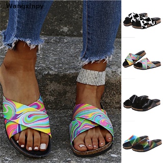 [wangxinpy] mujer plana zapatillas playa retro plataforma sandalias coloridas deslizamiento en diapositivas zapatos venta caliente