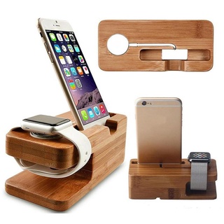 Ae 2 en 1 soporte de carga reloj cargador de teléfono soporte de madera para iWatch para iPhone