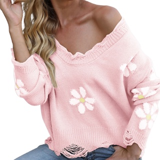 iankanma Women Pullover Sweater Loose-fitting Warm Sweater V Neck for Daily Wear