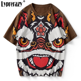 Lyprerazy estilo león Wake impreso Retro T-Shirt Hip Hop Oversize lavado camiseta Streetwear manga corta camiseta