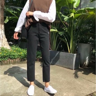 Ms.Ong pantalones vaqueros casuales para mujer, cintura alta, pantalones de nueve puntos de piernas anchas