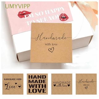 UMYVIPP 50PCS Postcard Kraft Paper Cards DIY Supplies Greeting Cardstock Handmade With Love For Small Business Package Decoration Online Retail 6x6cm Gift Labels