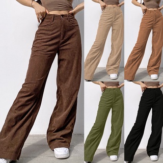 Pantalones casuales De terciopelo con Cintura media con bolsillos para mujer